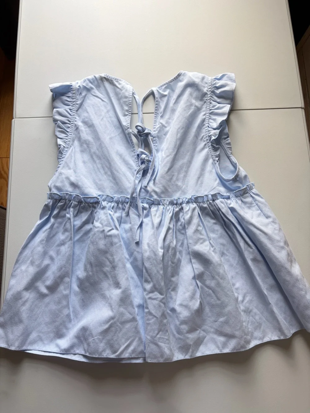 Zara Light Blue Ruffle Sleeve Flowy Peplum Top Sz Small Cotton Blend
